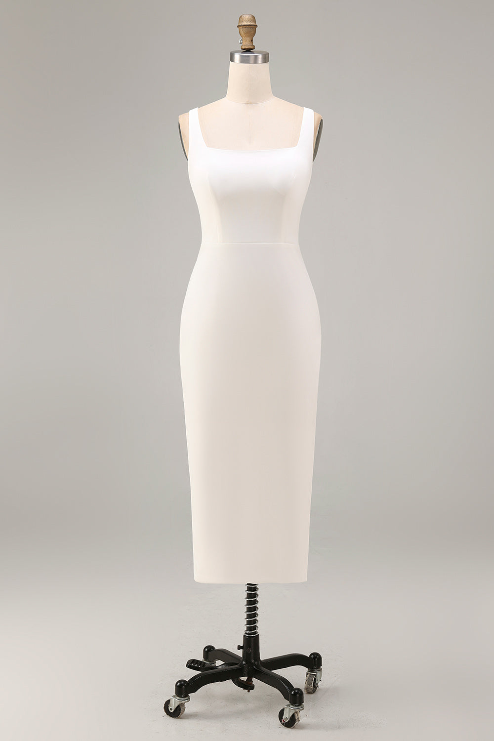 Satin White Bodycon Midi Engagement Dress with Slit
