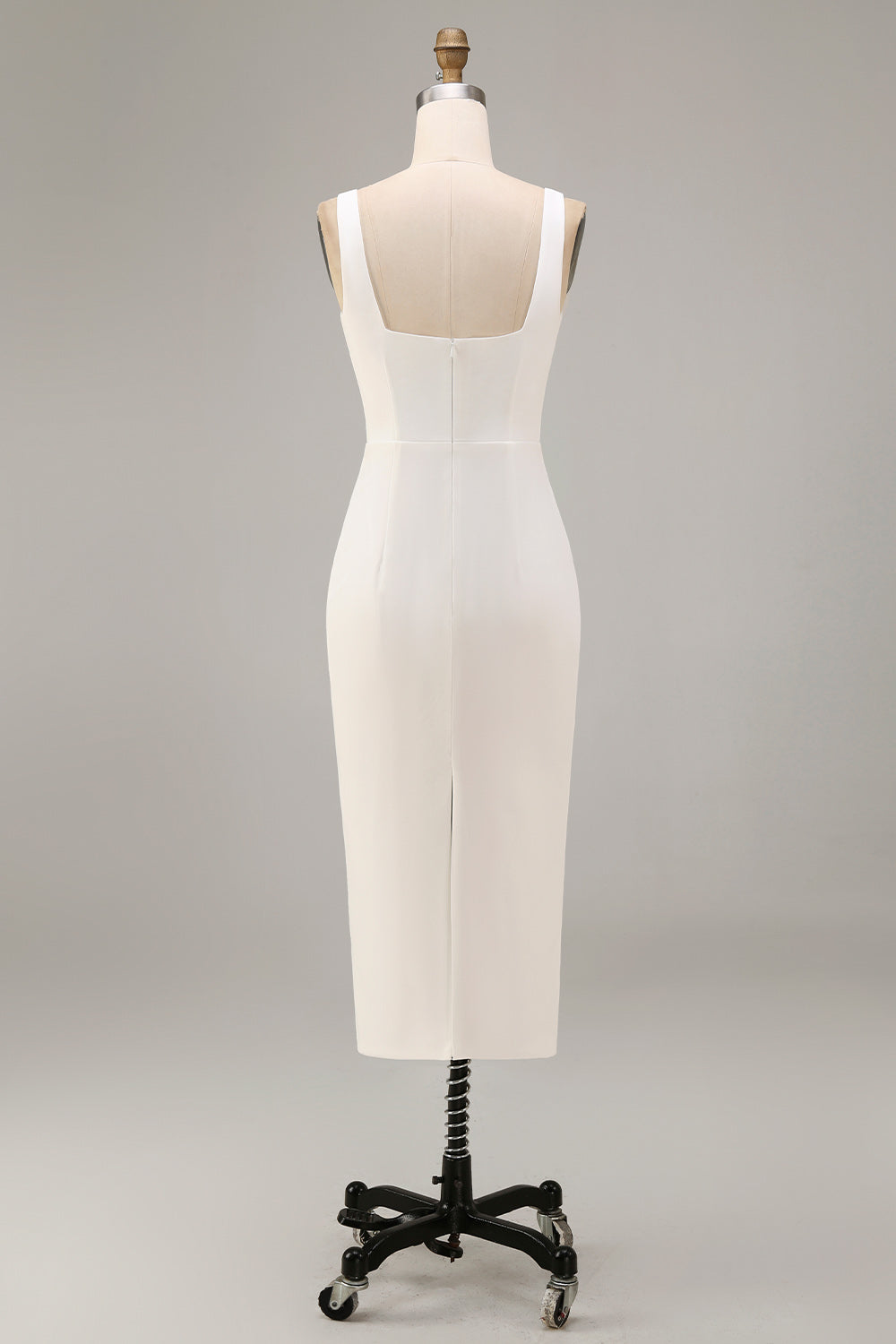 Satin White Bodycon Midi Engagement Dress with Slit