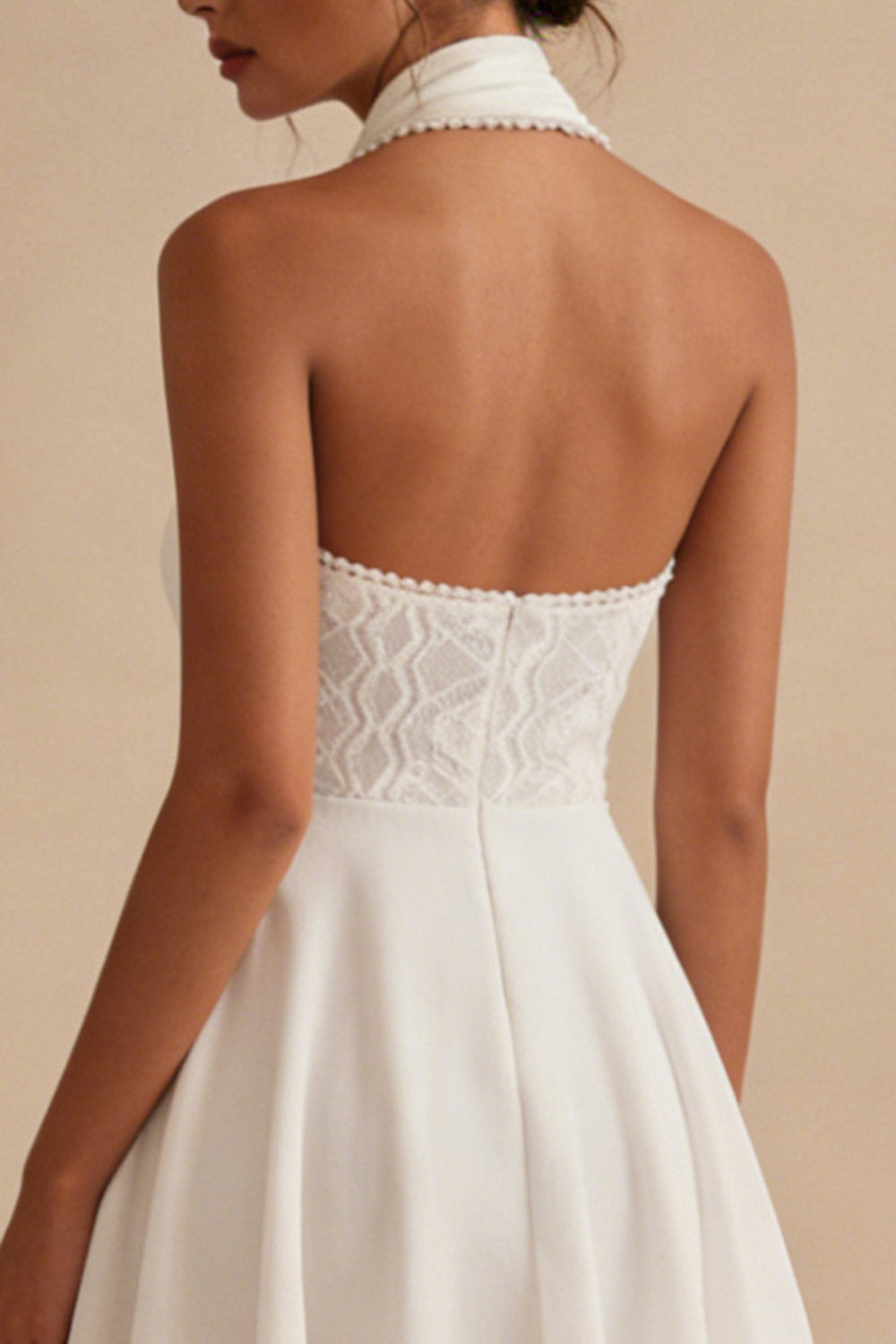 Halter A Line White Mini Bridal Shower Dress with Pearls