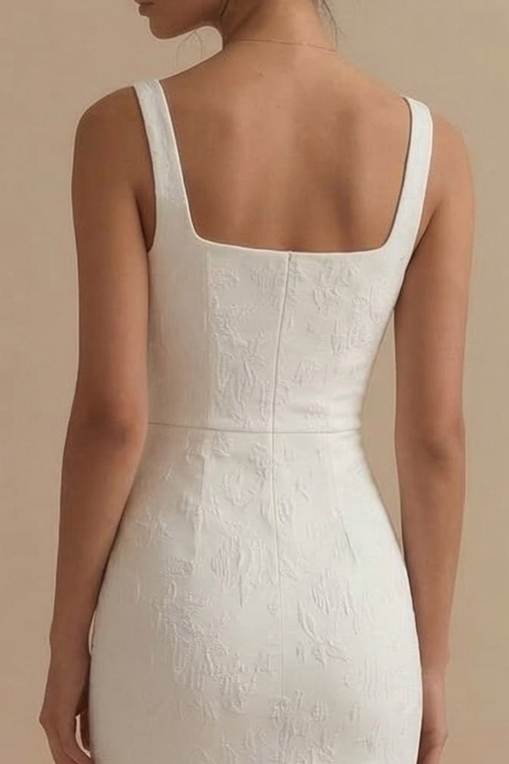 Jacquard Bodycon White Midi Engagement Dress with Slit