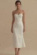 Jacquard Strapless Mermaid White Midi Engagement Dress