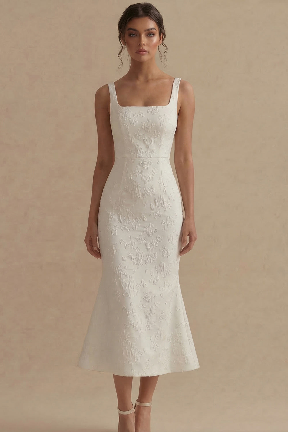 Jacquard Mermaid White Midi Engagement Dress