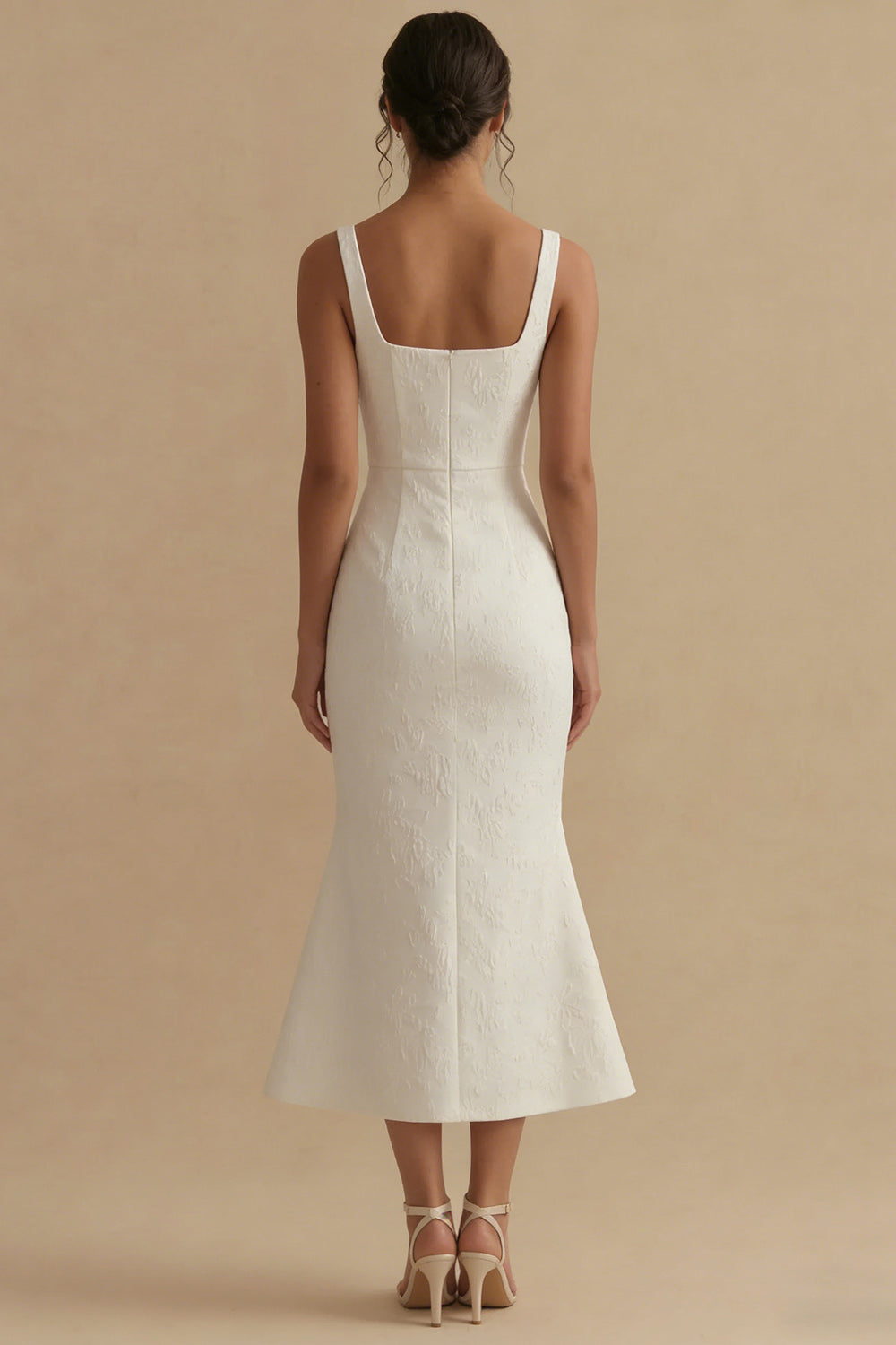 Jacquard Mermaid White Midi Engagement Dress