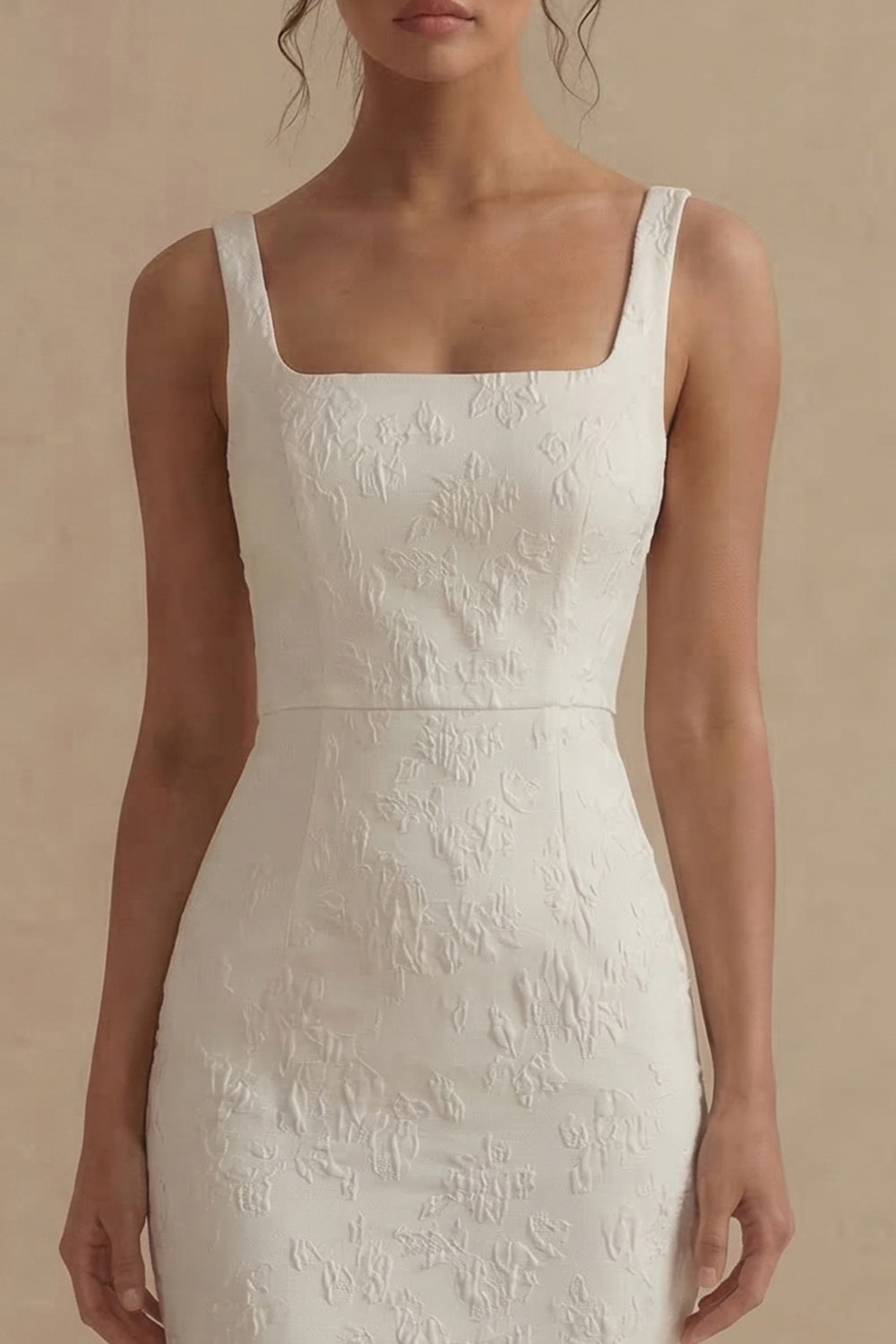 Jacquard Mermaid White Midi Engagement Dress