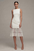 Bateau Neck Satin Lace White Engagement Dress