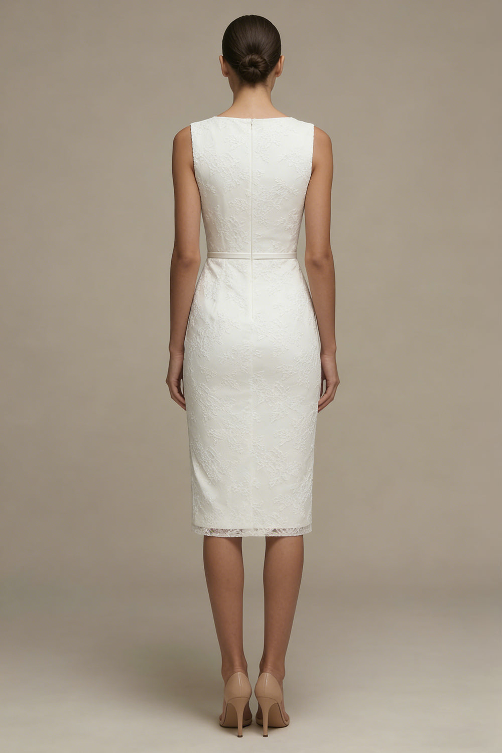 Bateau Neck Sleeveless Boycon Midi White Dress