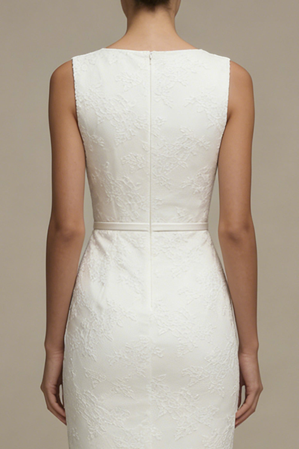 Bateau Neck Sleeveless Boycon Midi White Dress
