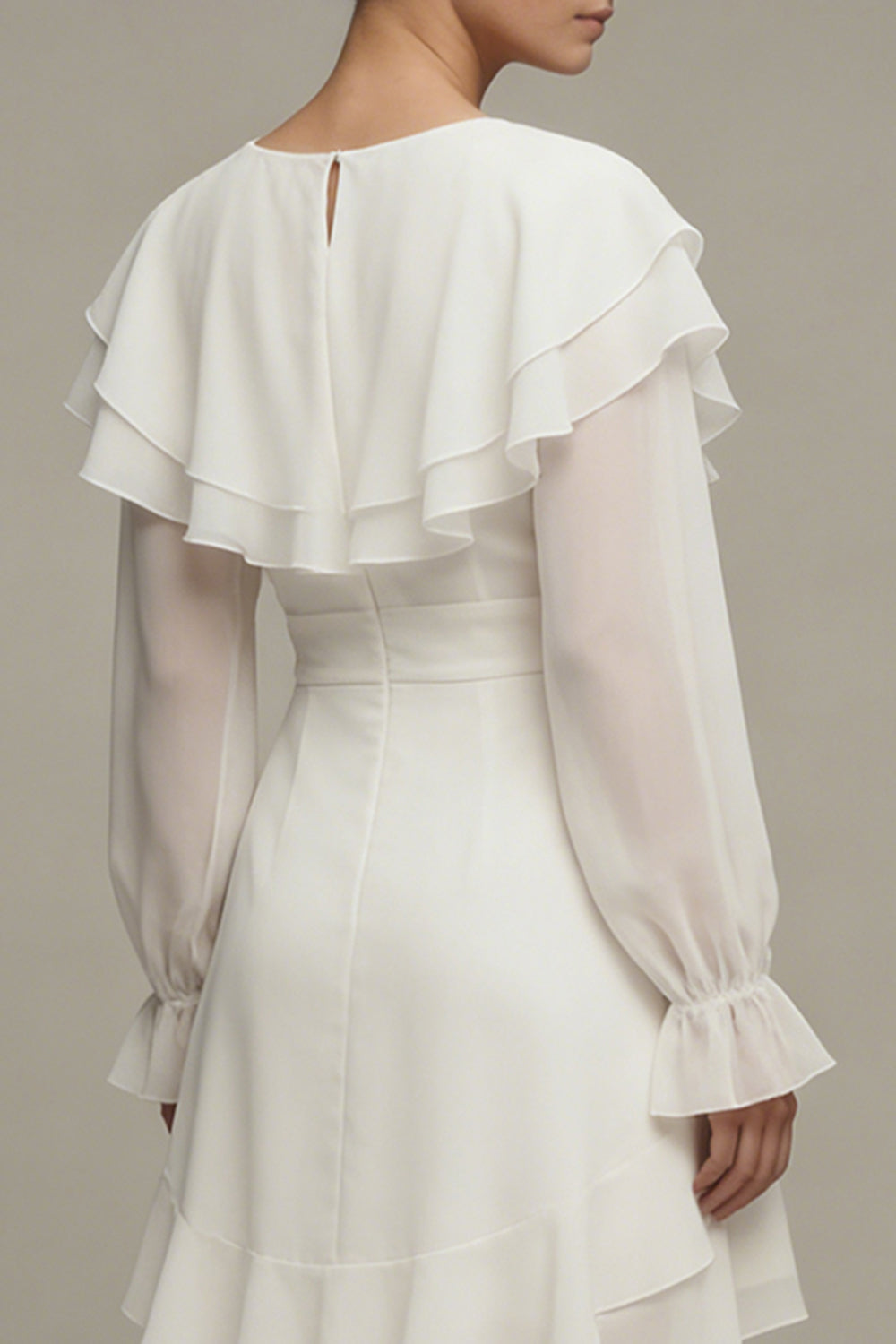 Long Sleeve Ruffled A Line Mini White Dress