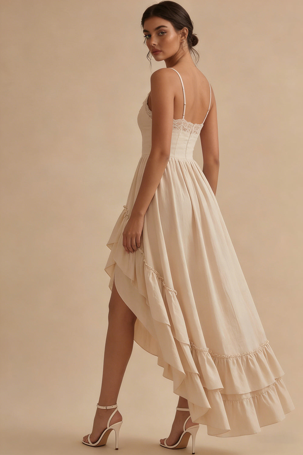 High Low Ruffled A Line Maxi White Dress