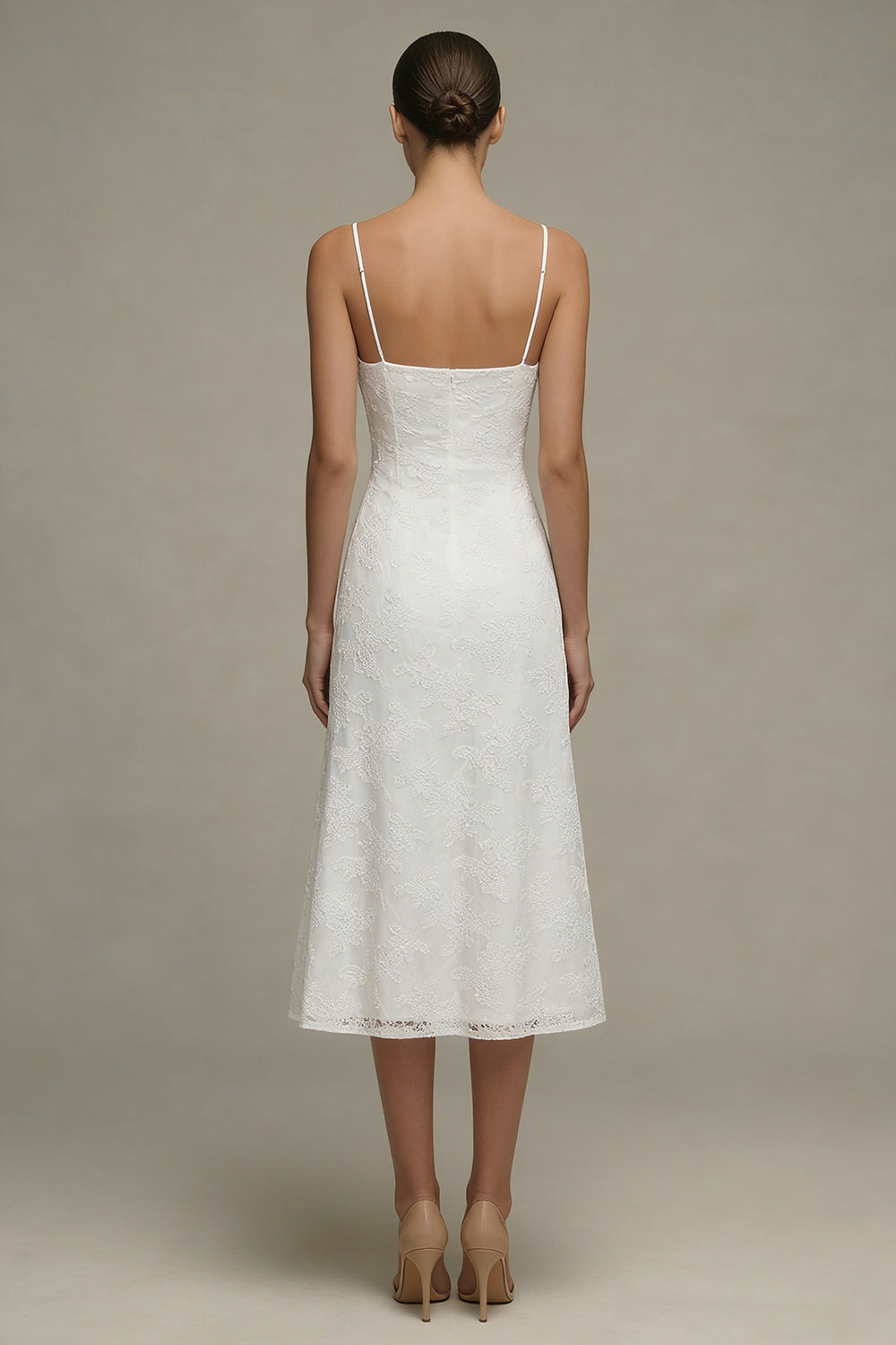 A Line Appliqued Midi White Dress