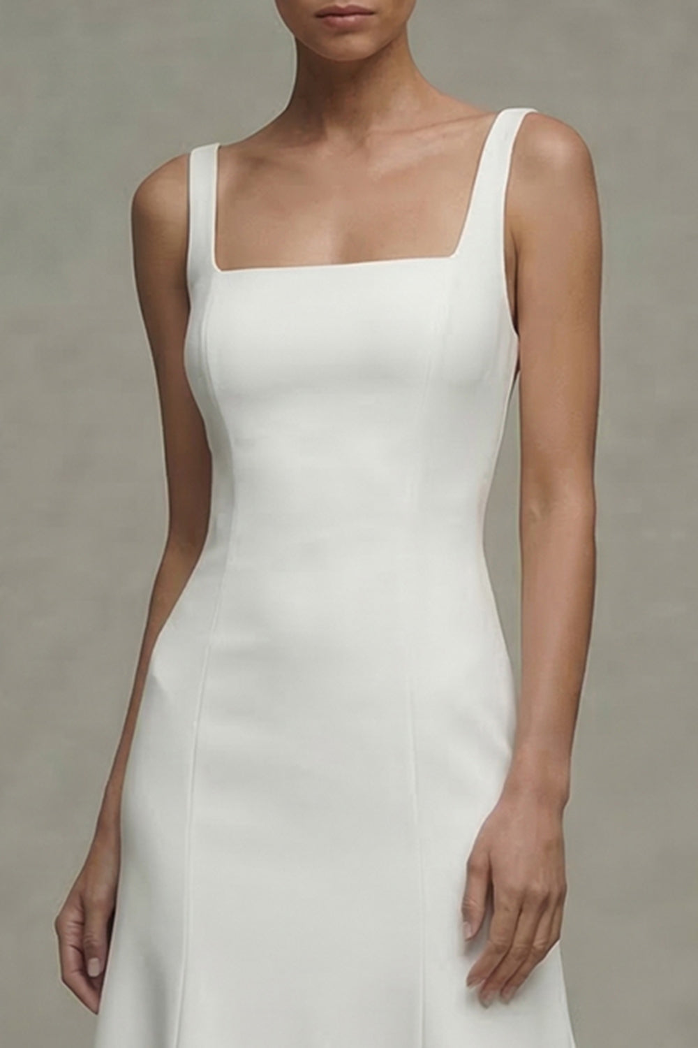 Satin A Line Midi White Dress