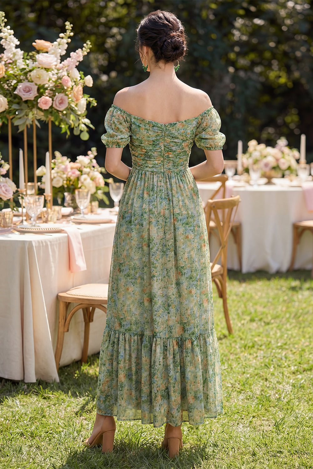 Off the Shoulder Ruched Dusty Green A Line Wedding Guest Dress