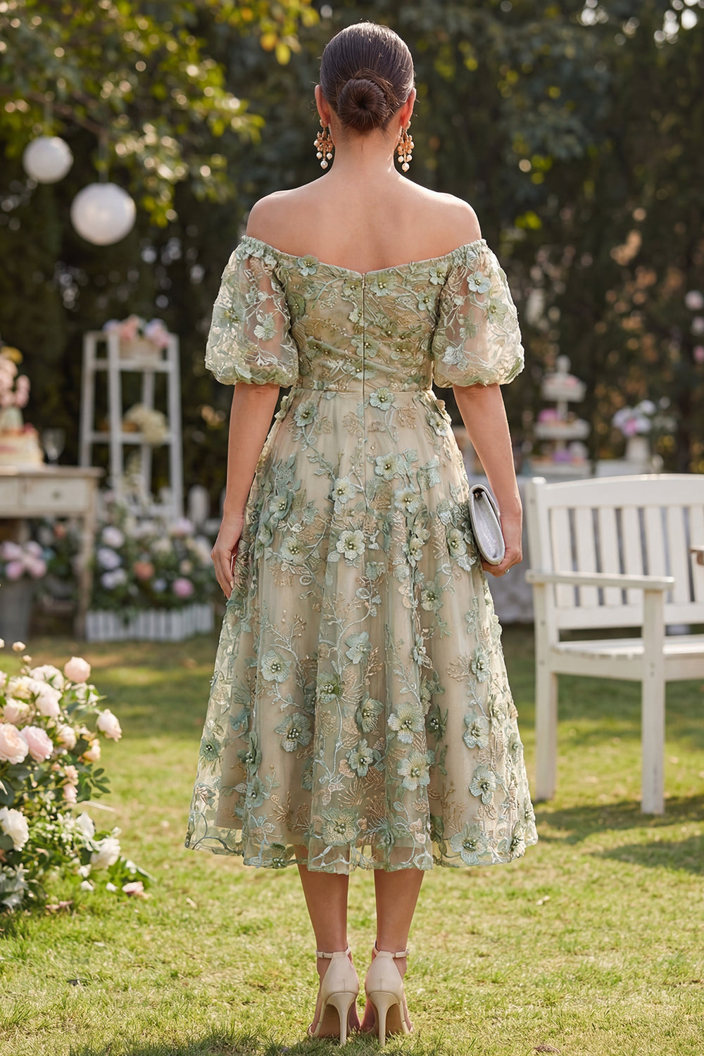Off the Shoulder Floral A Line Blue Ruched Wedding Guest Dress