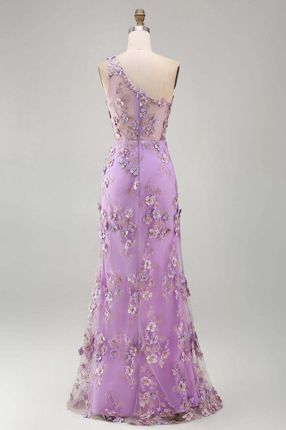 One Shoulder Floral A Line Lilac Appliqued Wedding Guest Dress