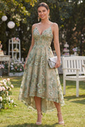 Corset High Low Dusty Green Floral A Line Wedding Guest Dress