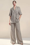 Notched Lapel 2 Piece Grey Women's Linen Suits with Half Sleeves