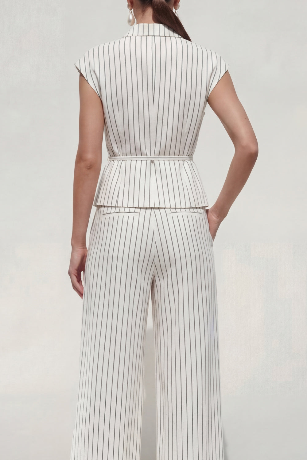 Notched Lapel White 2 Piece Stripe Women's Linen Suits