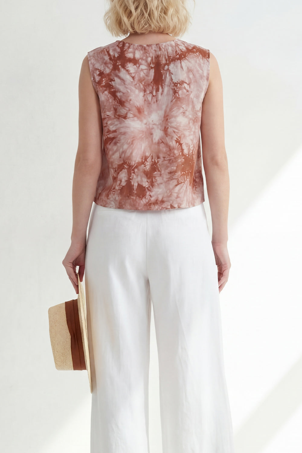 2 Piece Blue Printed Sleeveless Women's Linen Suits
