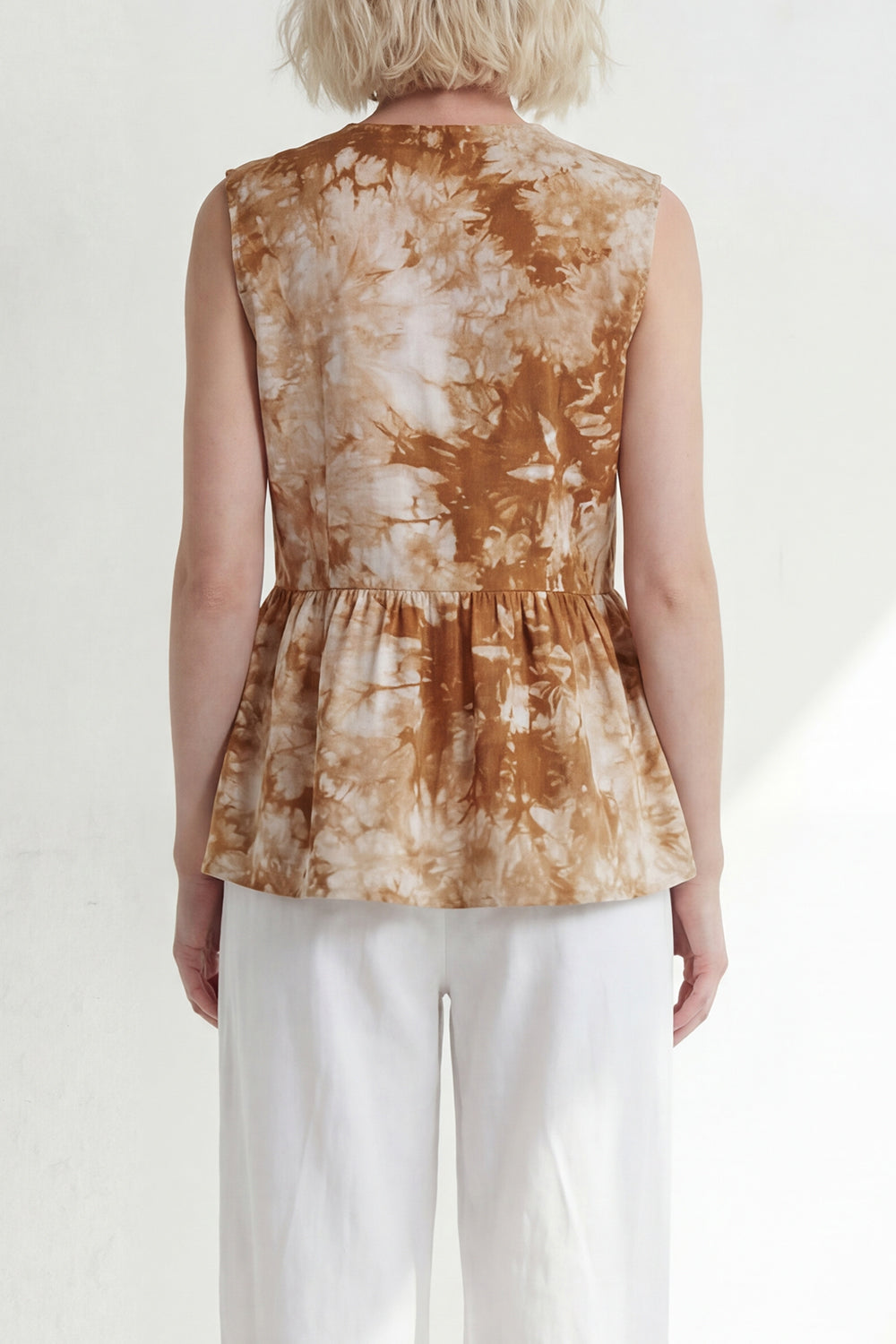Pink 2 Piece Printed Sleeveless Women's Linen Suits