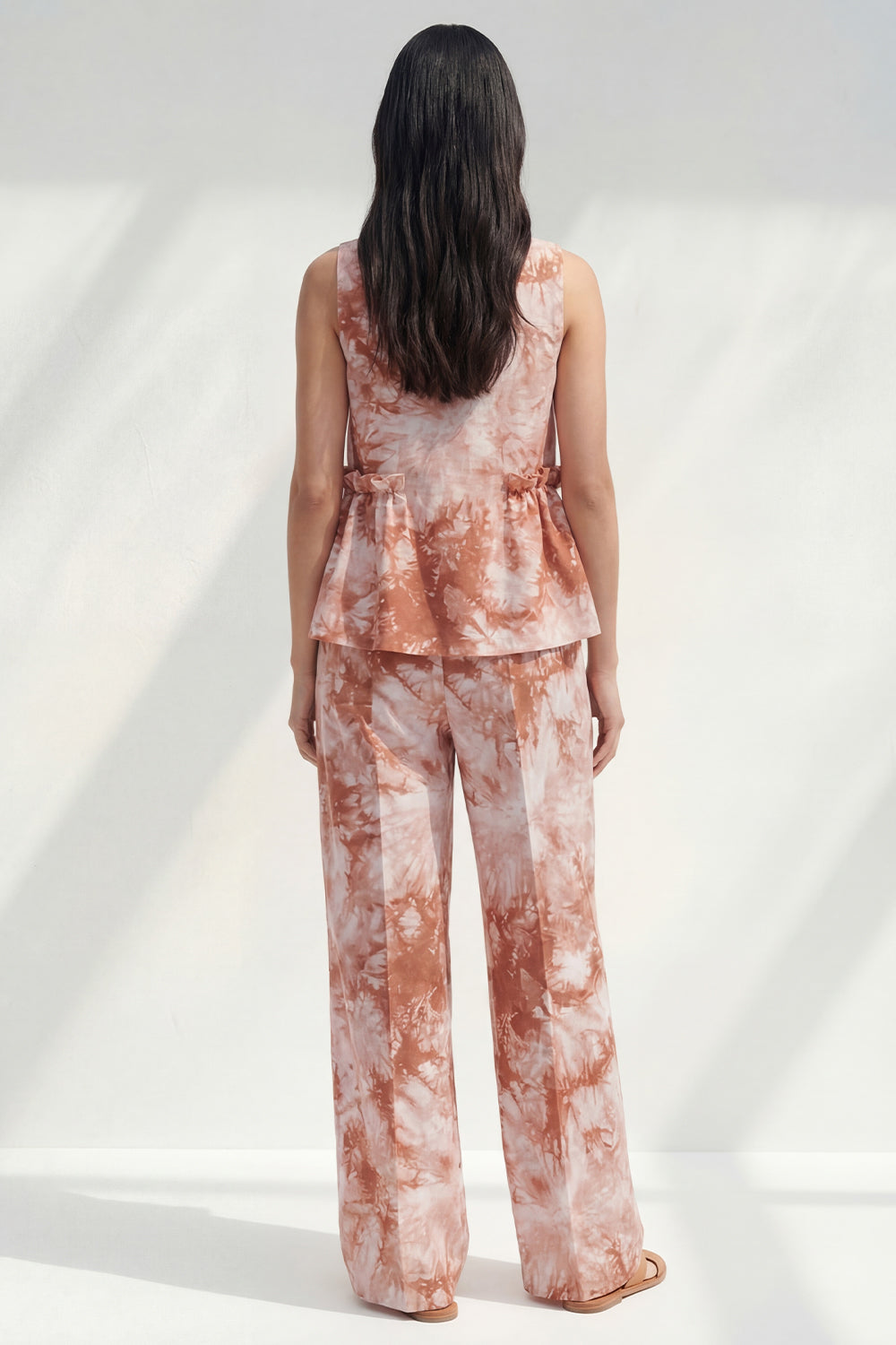2 Piece Blue Bateau Neck Printed Women's Linen Suits
