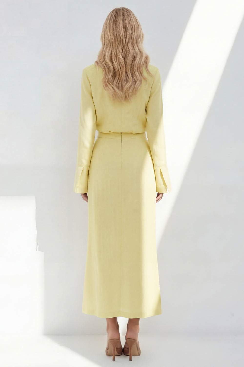 Notched Lapel Yellow 2 Piece A Line Women's Linen Suits