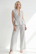 White 2 Piece Notched Lapel Stripe Women's Linen Suits