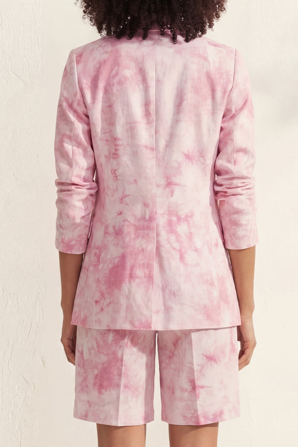 Notched Lapel Blue 2 Piece Printed Women's Linen Suits