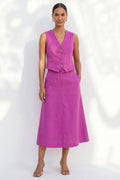Fuchsia A Line 2 Piece Sleeveless Midi Work Dress with Belt