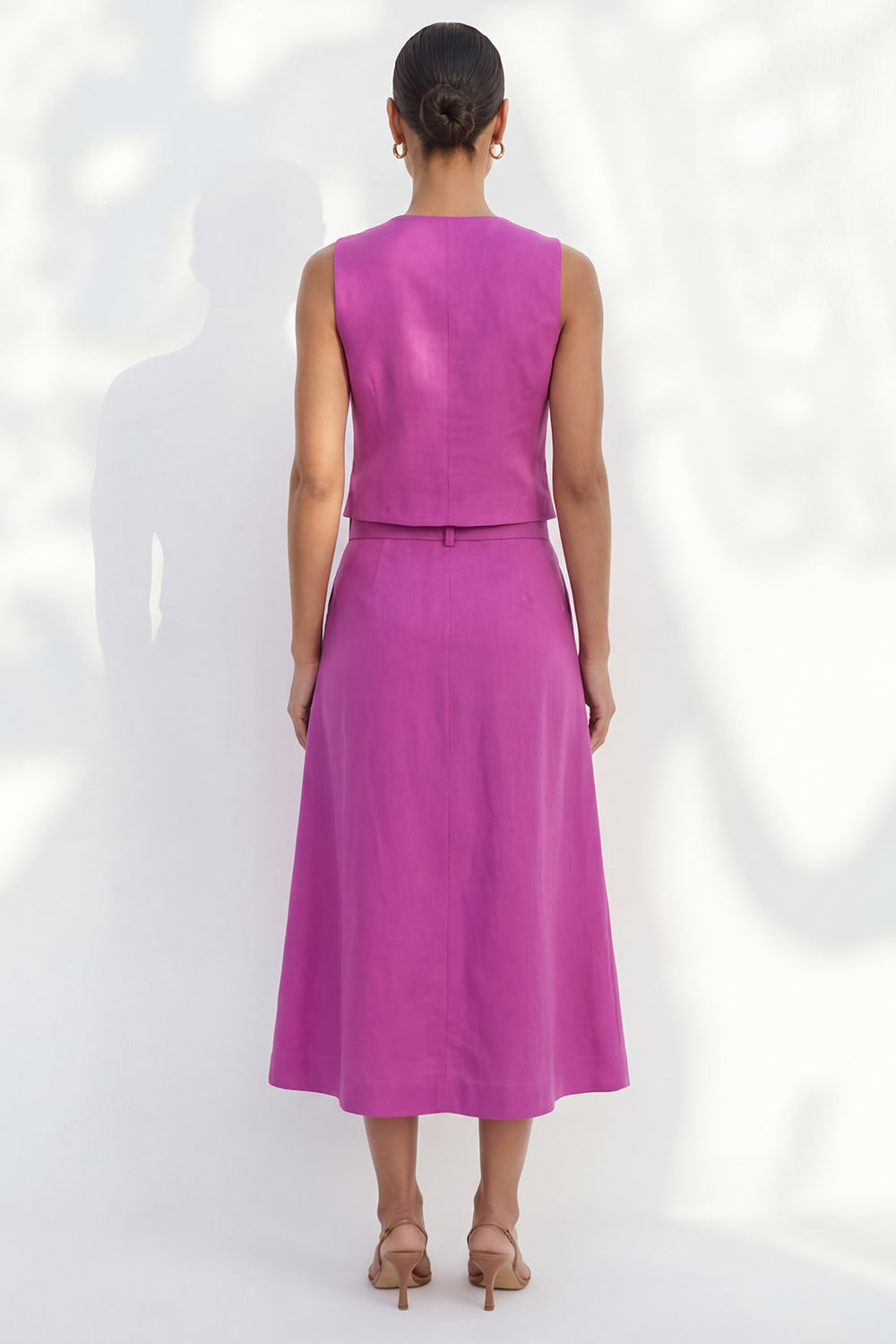 Fuchsia A Line 2 Piece Sleeveless Midi Work Dress with Belt