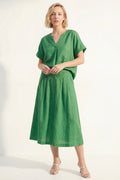 Green 2 Piece Short Sleeve A Line Midi Work Dress