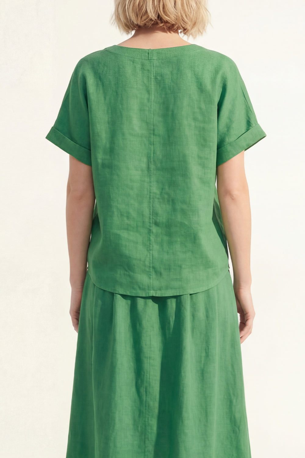 Green 2 Piece Short Sleeve A Line Midi Work Dress
