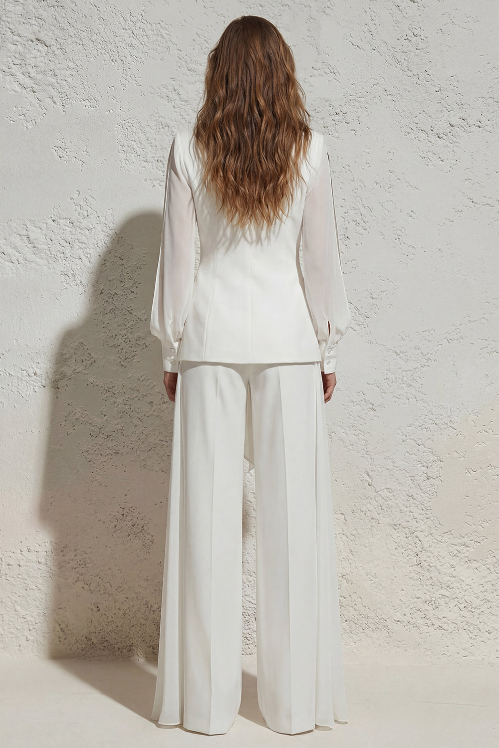 Notched Lapel White Ruched Women Suits with Bow