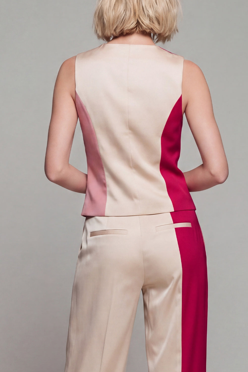 Single Breasted 2 Piece ColorBlock Light Khaki Women Suits