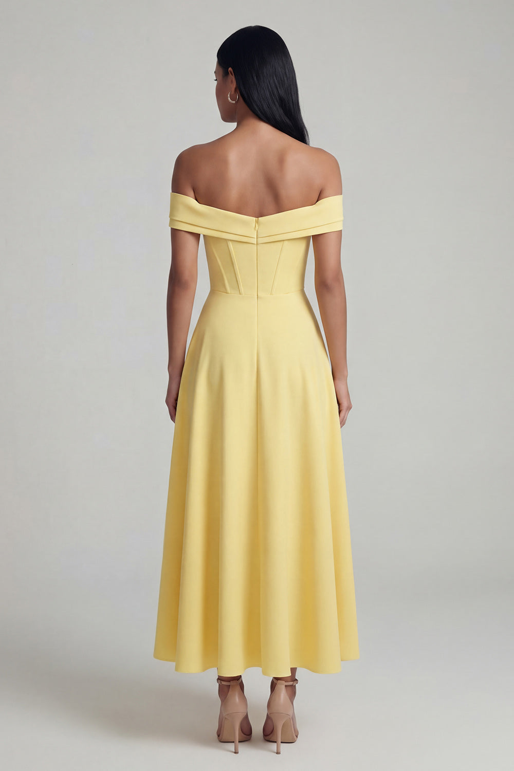 Off the Shoulder Corset A Line Satin Yellow Maxi Dress