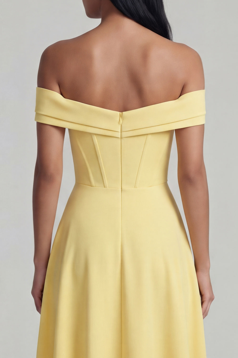 Off the Shoulder Corset A Line Satin Yellow Maxi Dress