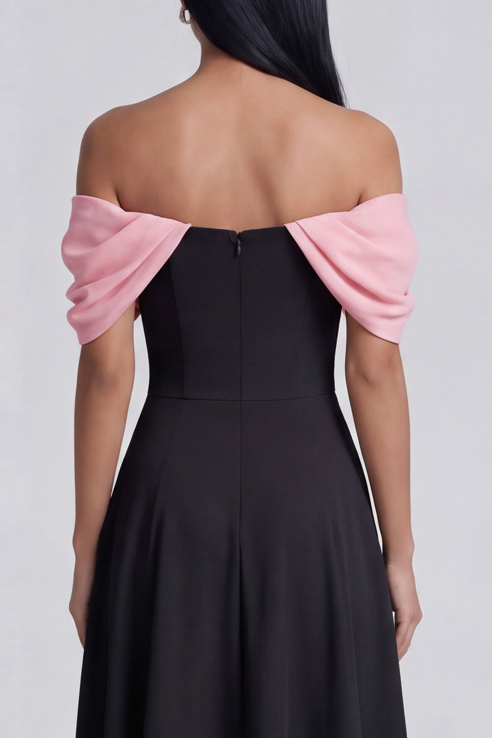 Colorblock Off the Shoulder A Line Black Wedding Guest Dress