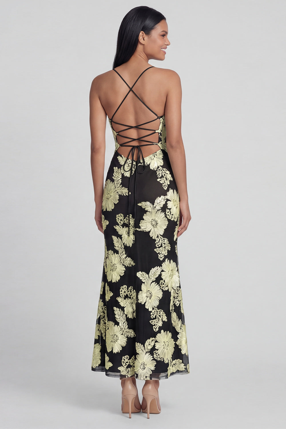 Mermaid Sequin Appliqued Sage Green Wedding Guest Dress
