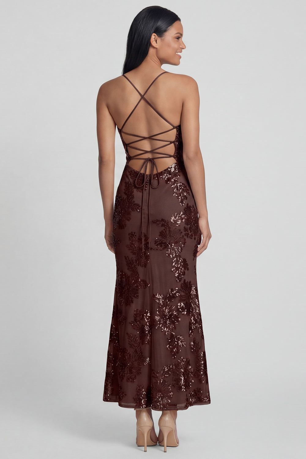Mermaid Sequin Appliqued Sage Green Wedding Guest Dress