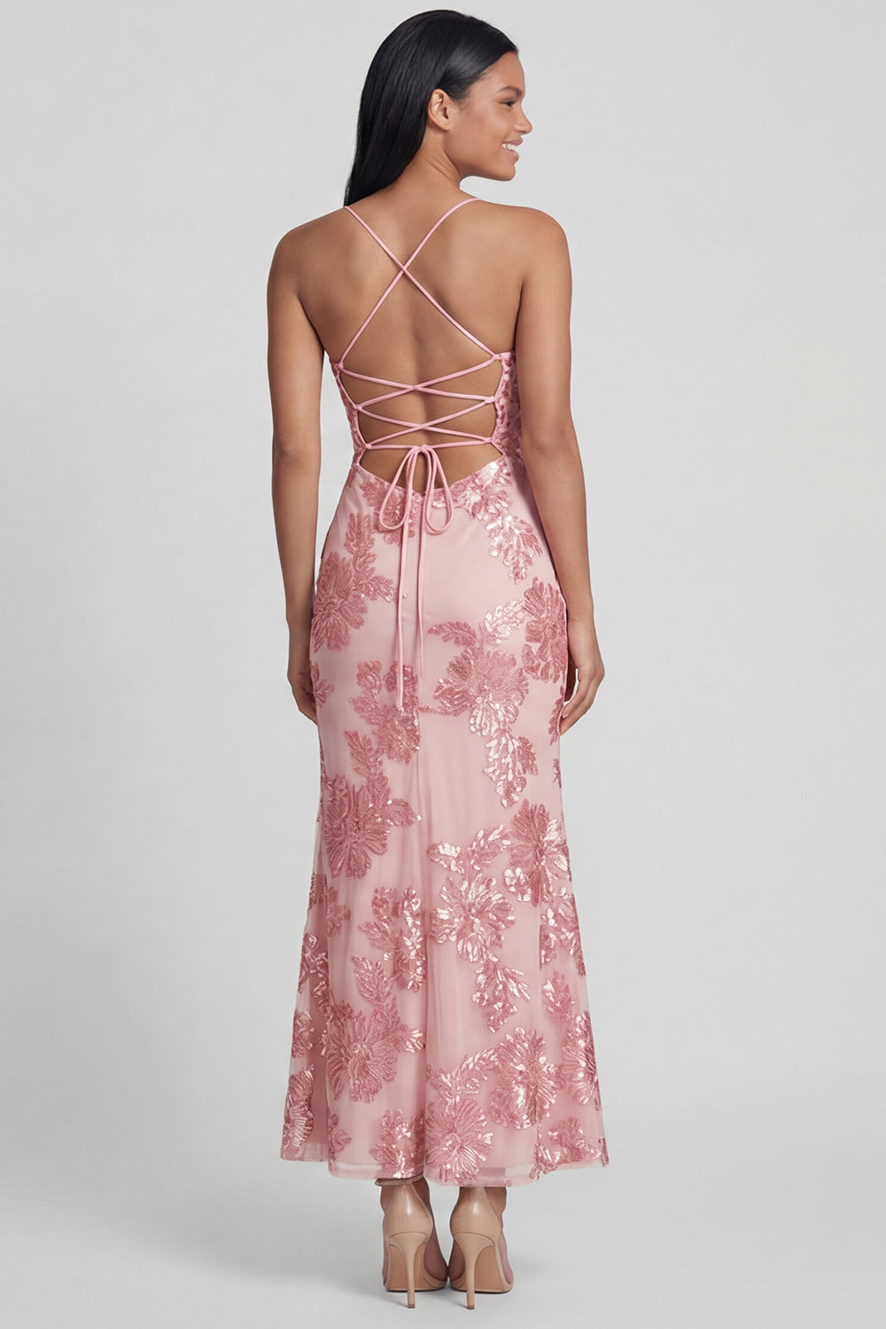 Mermaid Sequin Appliqued Sage Green Wedding Guest Dress