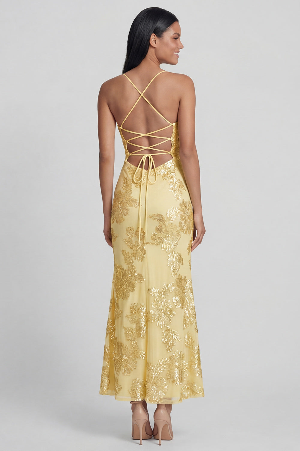 Mermaid Sequin Appliqued Sage Green Wedding Guest Dress
