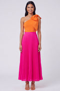 One Shoulder Bowed ColorBlock Orange and Fuchsia A Line Formal Dress