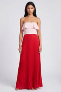 ColorBlock Pink and Red Off the Shoulder A Line Ruffled Formal Dress