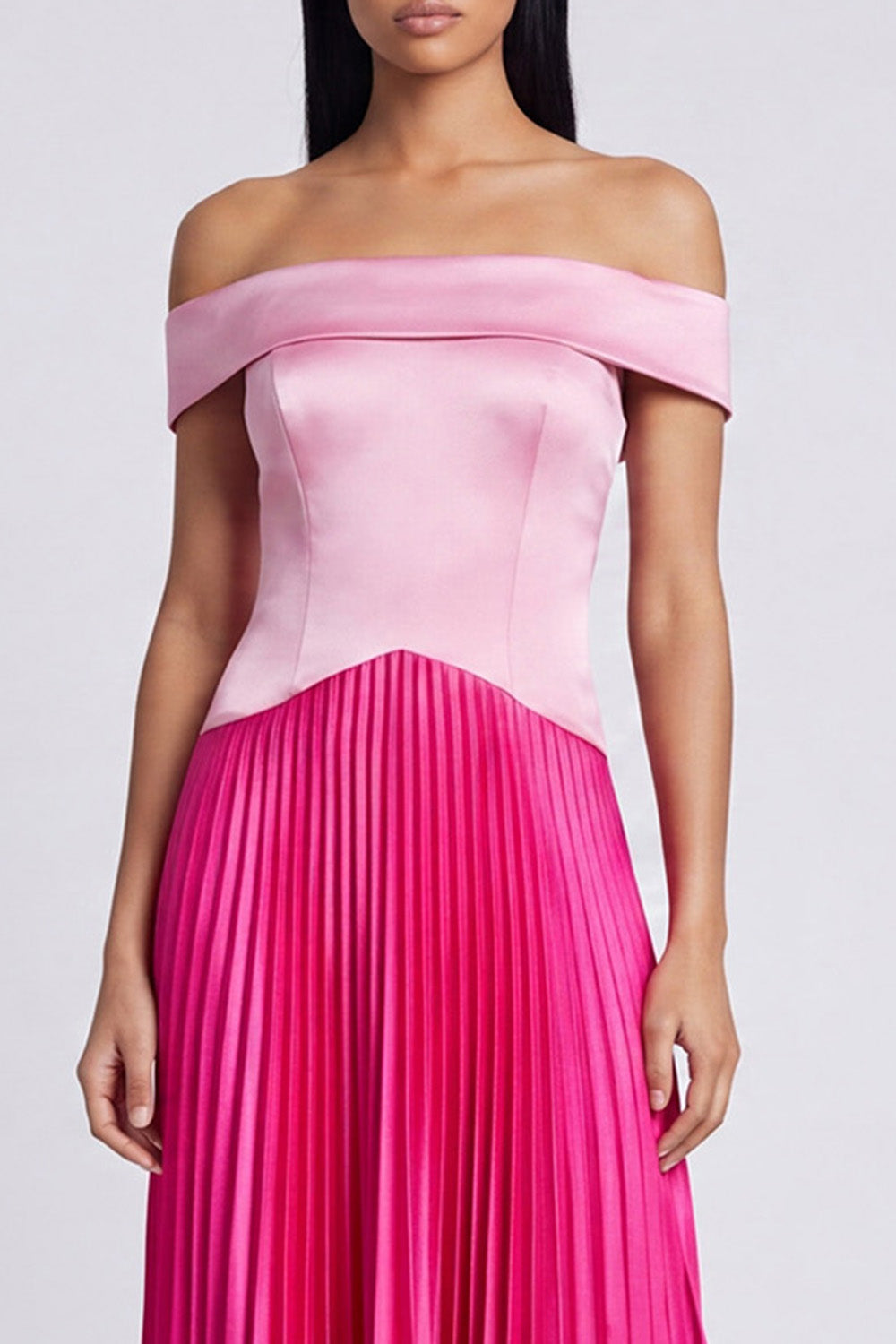 Off the Shoulder Pink and Fuchsia ColorBlock A Line Formal Dress