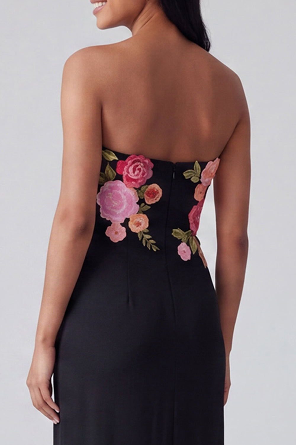 Strapless Light Yellow Printed Sheath Wedding Guest Dress
