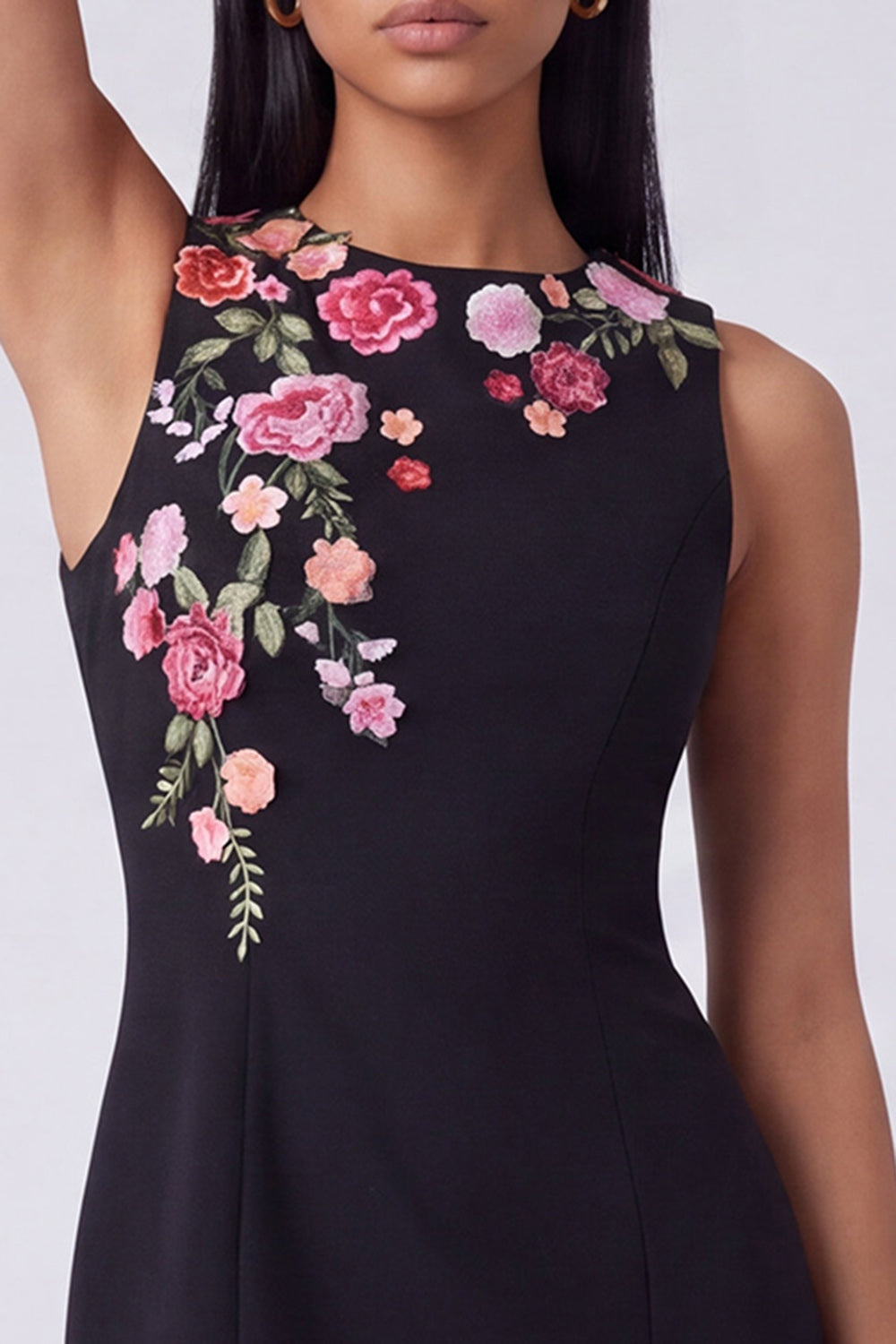 Black Floral Bodycon Sleeveless Mini Wedding Guest Dress