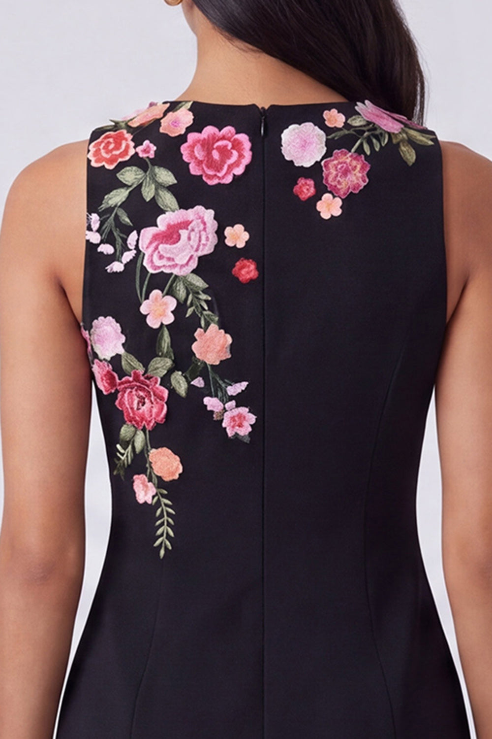 Black Floral Bodycon Sleeveless Mini Wedding Guest Dress