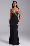 Mermaid Floral Black Maxi Wedding Guest Dress