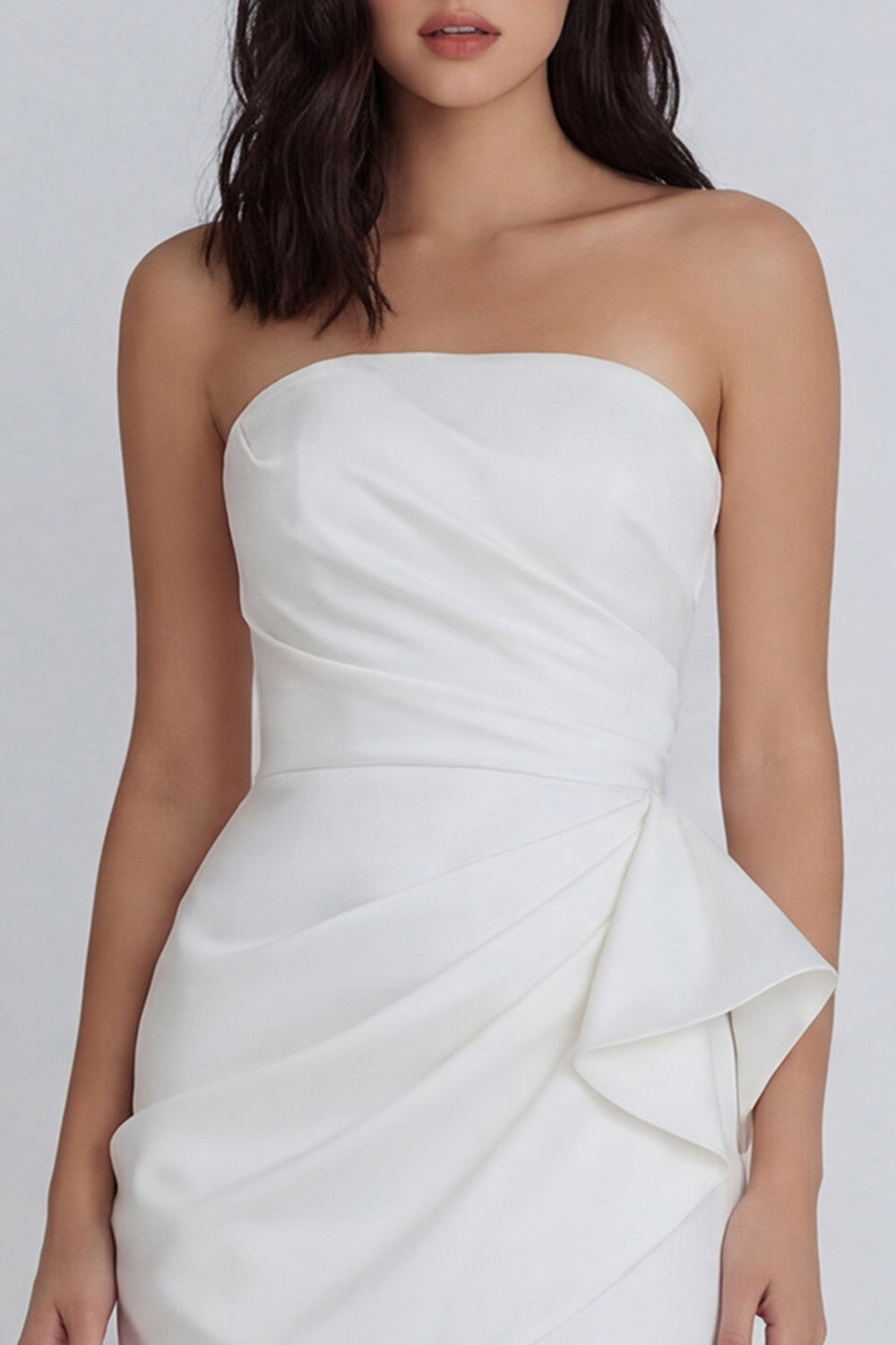 Strapless Ruched Bodycon Mini White Dress