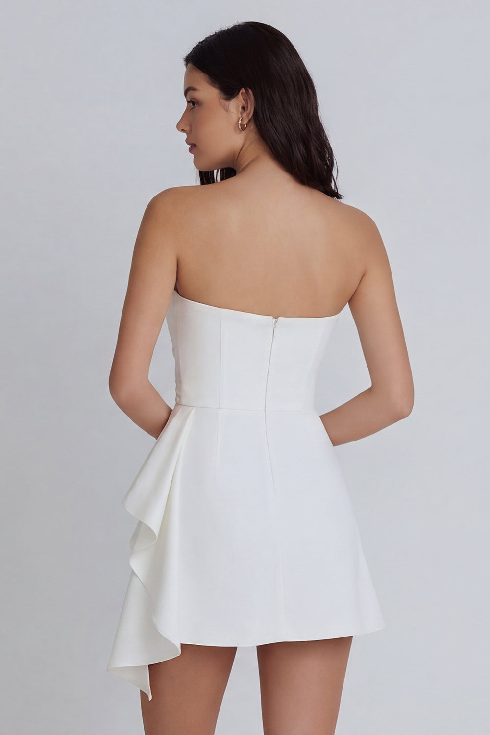 Strapless Ruffled Ruched Mini White Dress