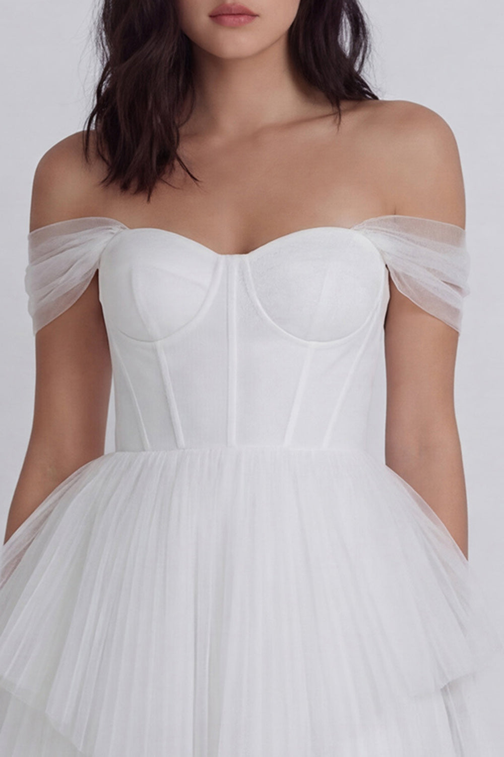 Off the Shoulder Corset A Line Tulle Mini White Dress